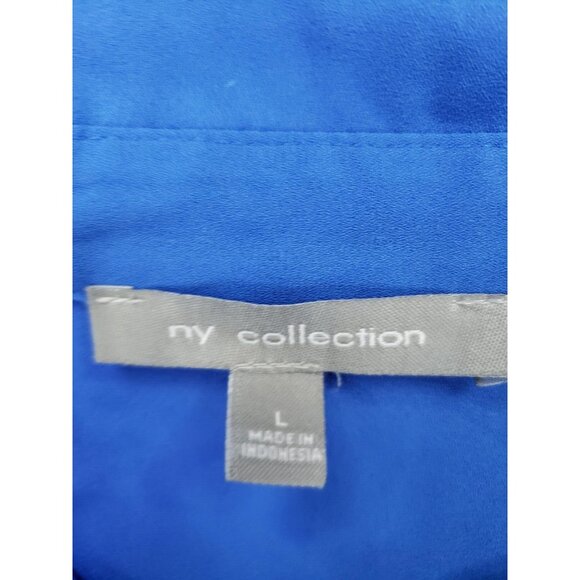 My Collection Top Women Large Blue Button Up Flowy Collar Untucked Layer Office - Picture 5 of 9